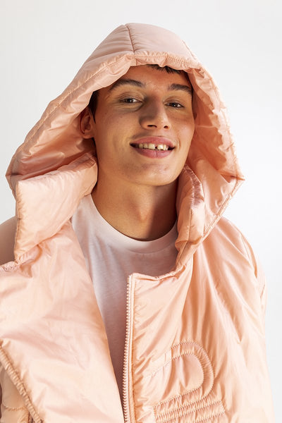 Men’s Asymmetric Zip Front Puffer Jacket in Pink