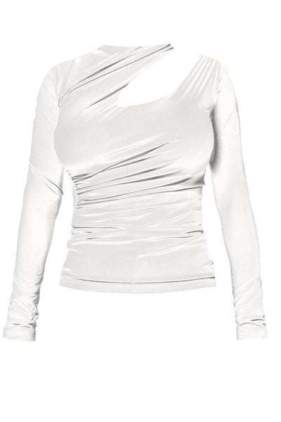 Cut Out Long Sleeve Top in white