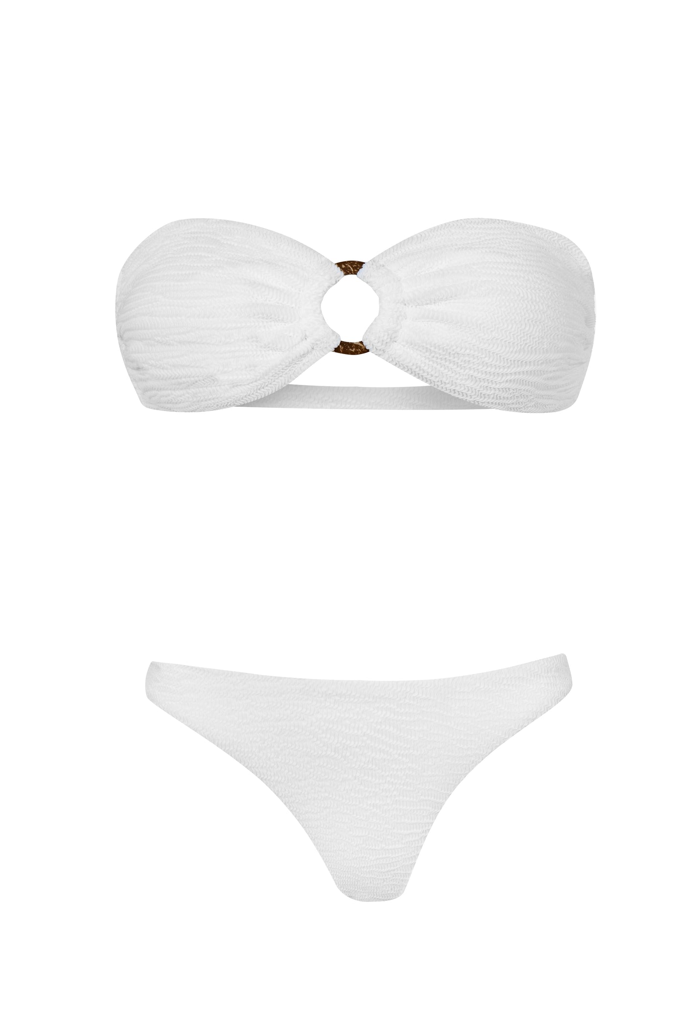 Leyla White crinkle bandeau bikini set with ring front