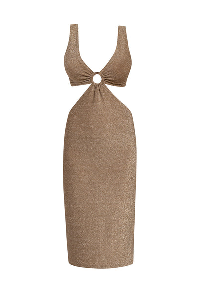Ring detail bodycon dress in gold
