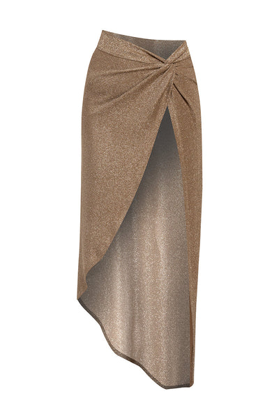 Knot front beach skirt in gold
