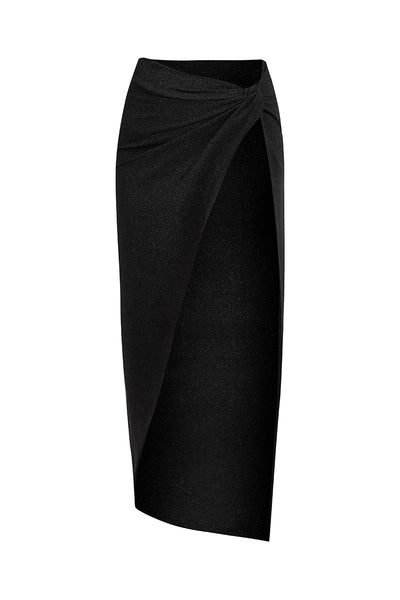 Knot front beach skirt in black