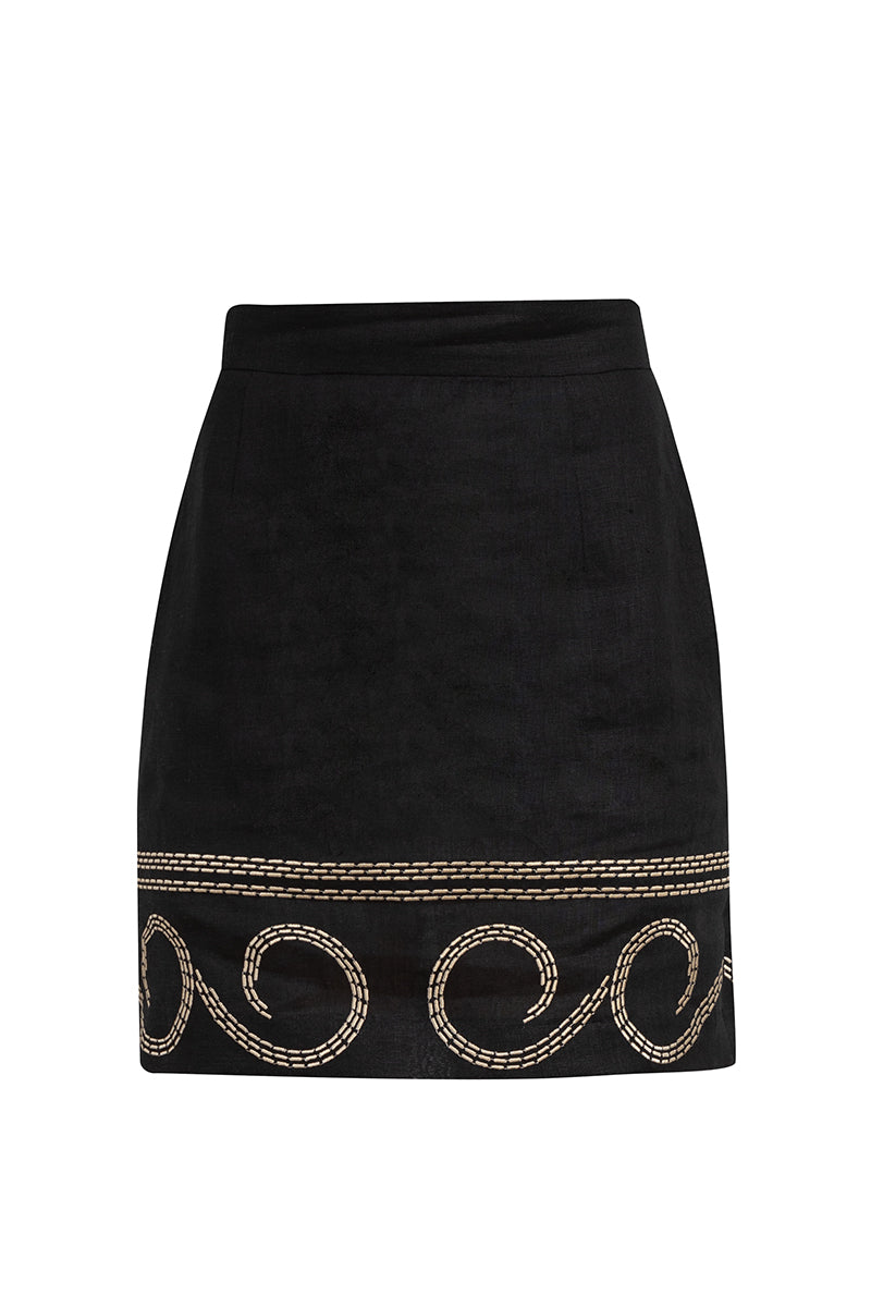 Linen embroidered mini skirt