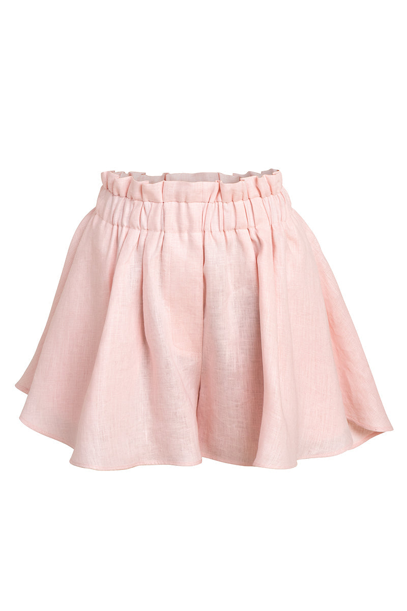 High waist linen flowy shorts in pink