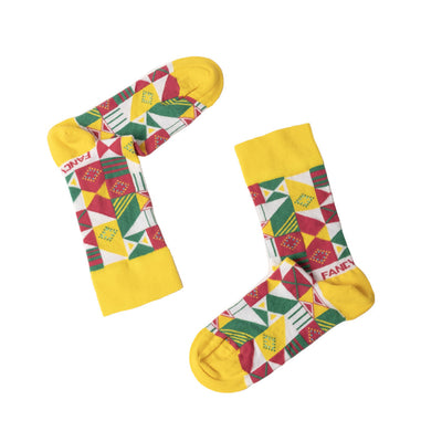 2 Pack Yellow and White Geometric Socks