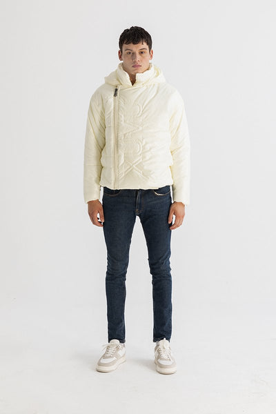Men’s Asymmetric Zip Front Puffer Jacket in Beige