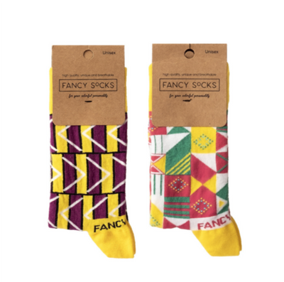 2 Pack Yellow and Purple Geometric Socks