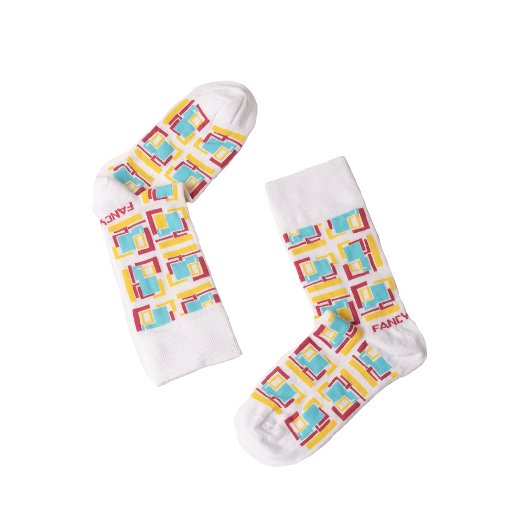 White Geometric Unisex Socks