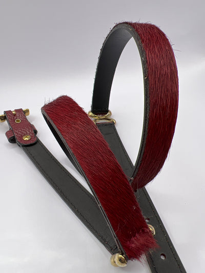 Horsy Dark Red Leather Belt with Gold Adornment - BLONDISH
