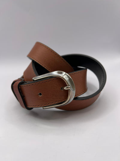 Basic Brown Handmade Leather Belt with Silver Adornment - BLONDISH