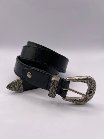 Cowboy Black Handmade Leather Belt with Silver Adornment - BLONDISH