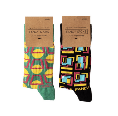 2 Pack Black and Green Geometric Socks