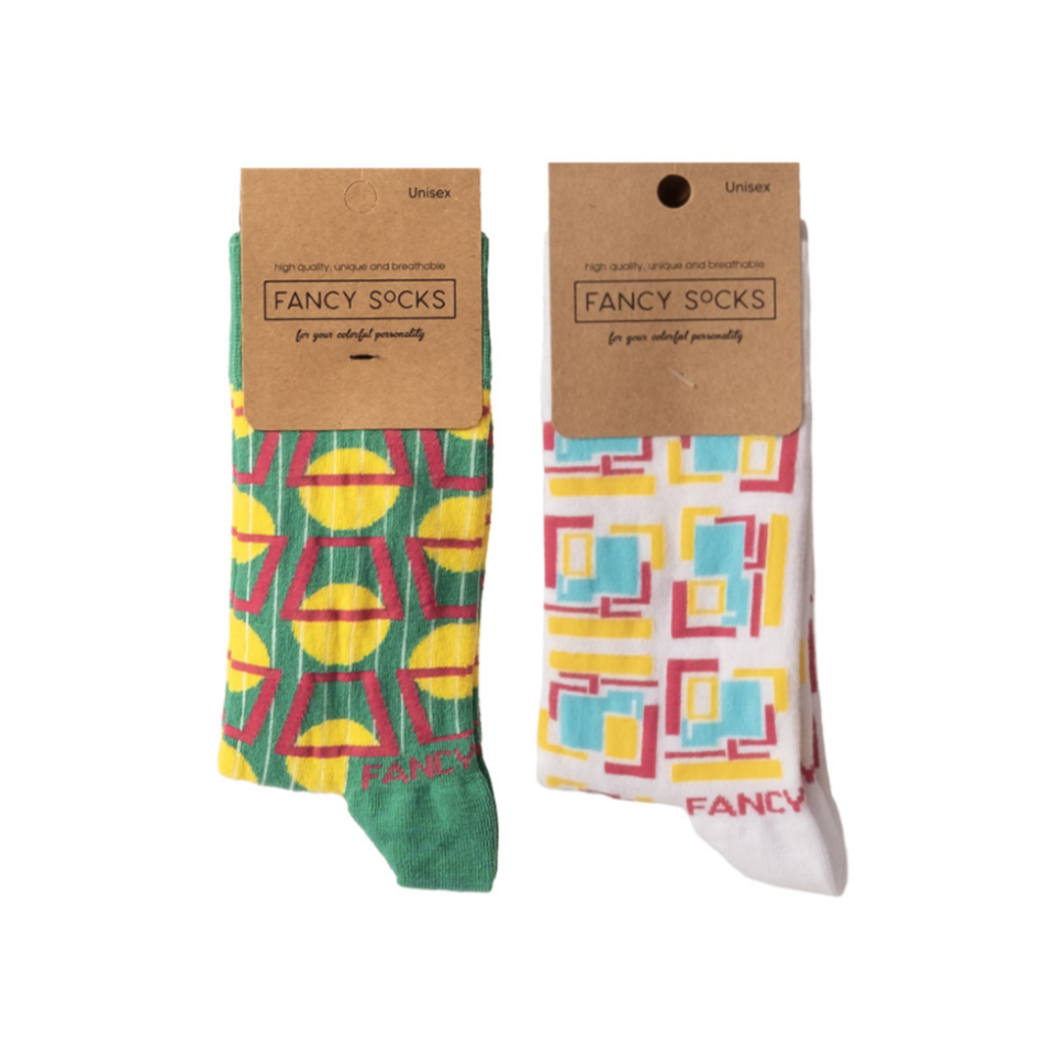 2 Pack Green and White Geometric Socks