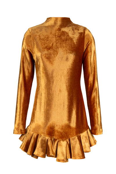 Bronze Velvet Dress with Ruffles