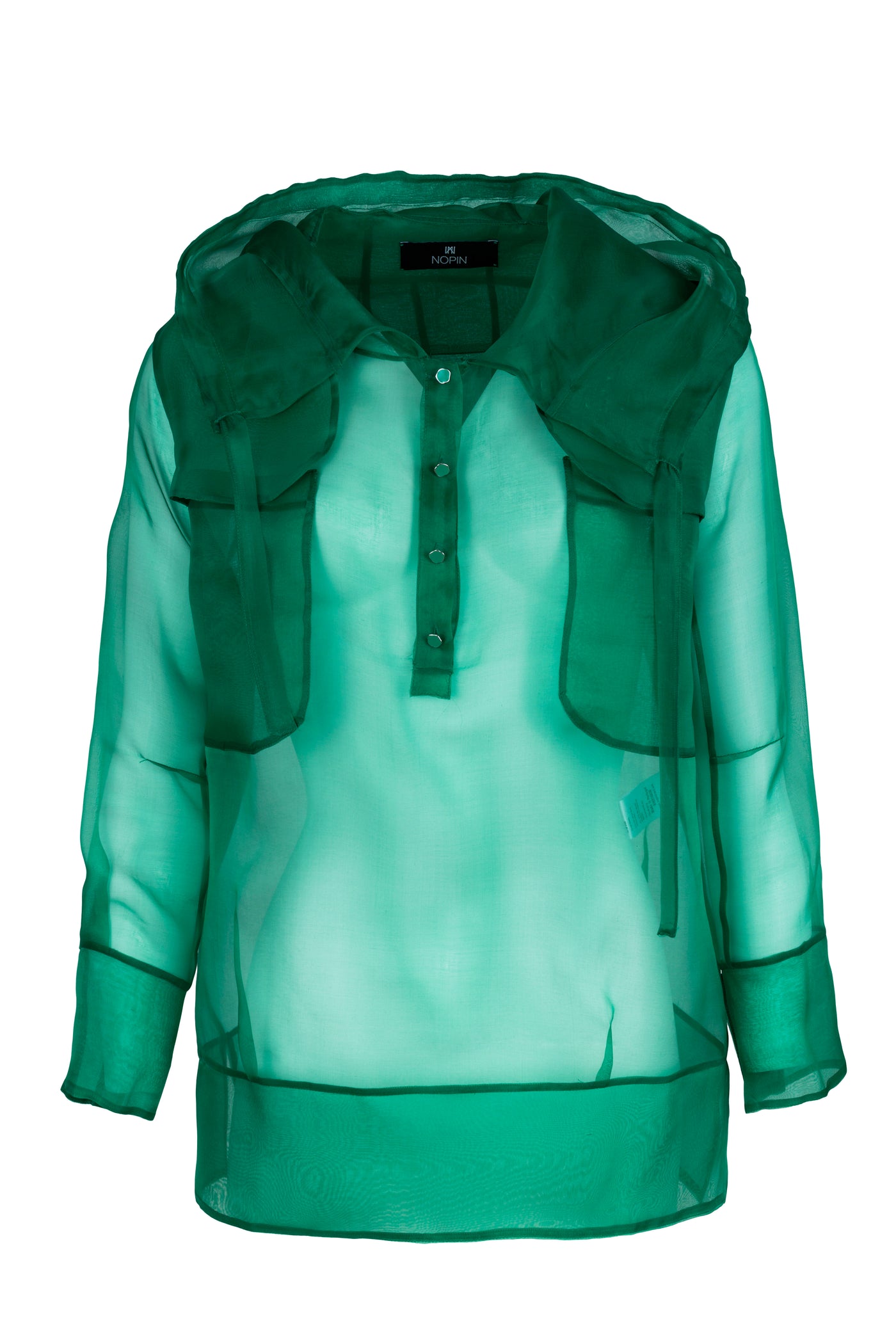 Green Silk Organza Blouse with Hood