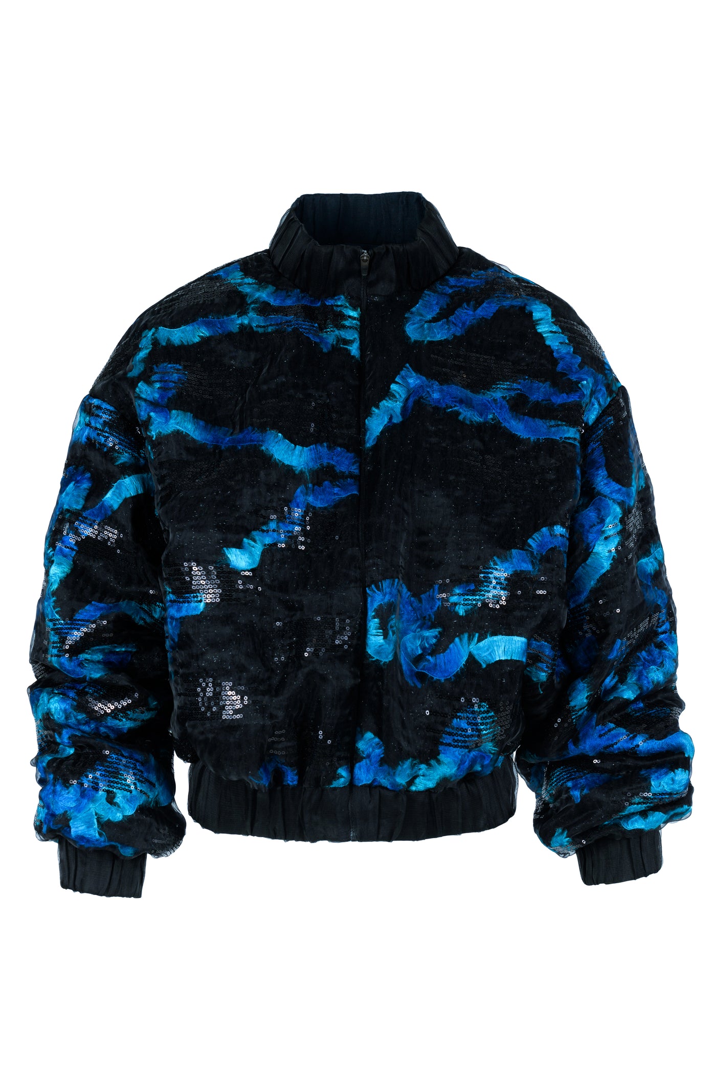 Blue and Black Sequin Bomber