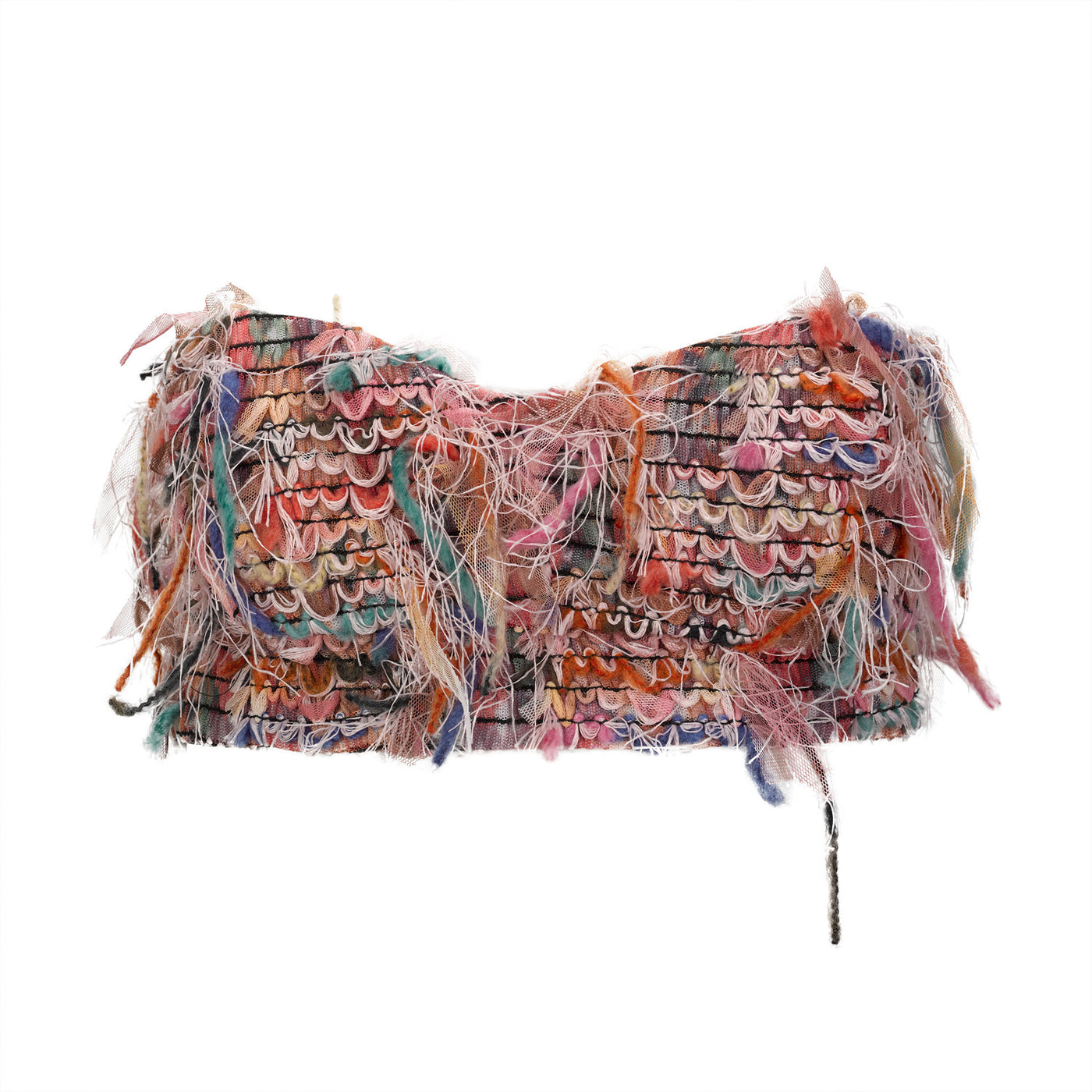 Multicolored Bandeau Top with Fringes