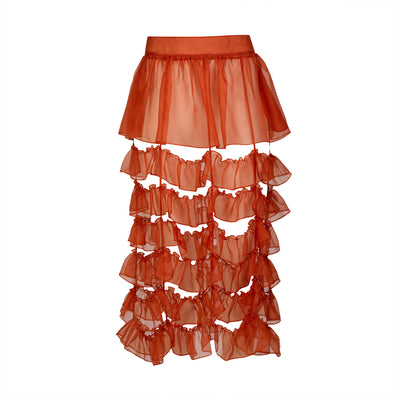 Orange Silk Organza Ruffled Skirt