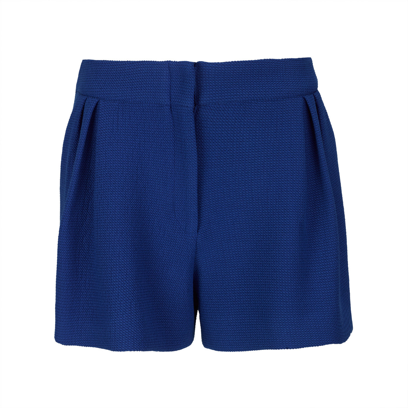 Blue Piqué Knit Shorts with Pleats