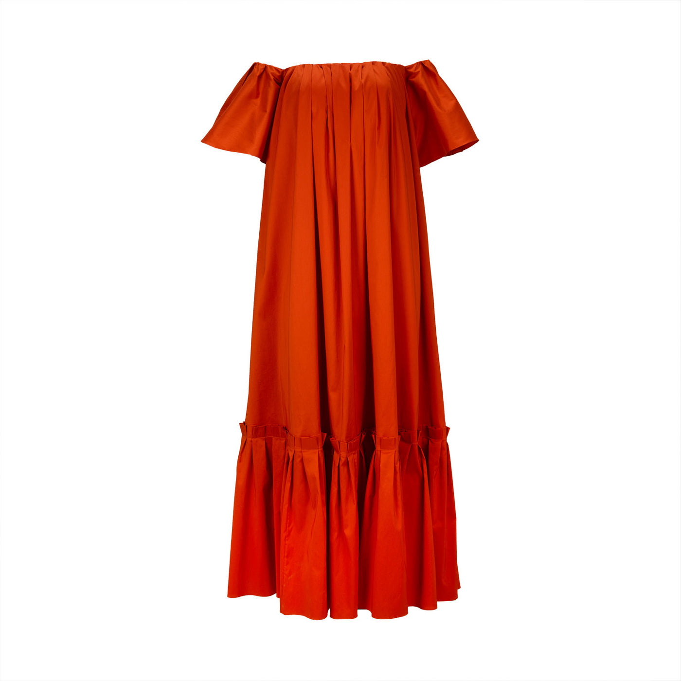 Orange Long Bandeau Dress with Ruffles