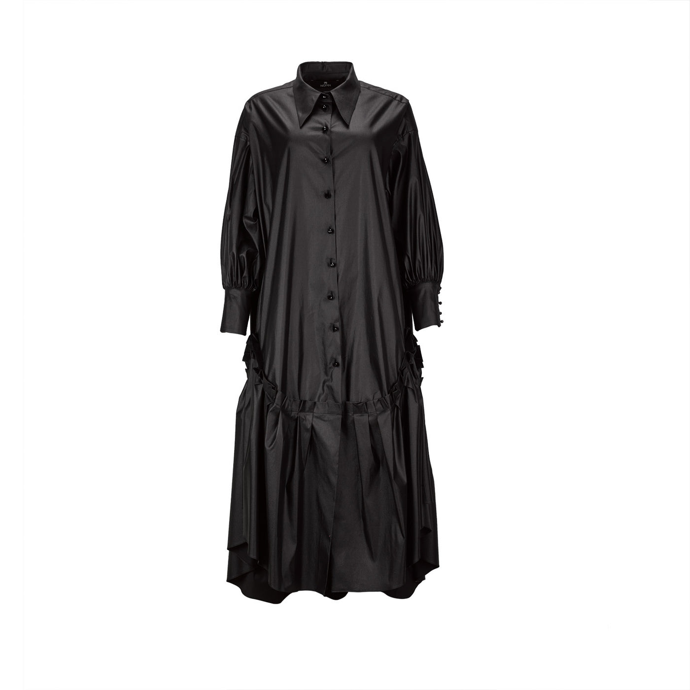 Black Oversized Shirt Dress with Frill