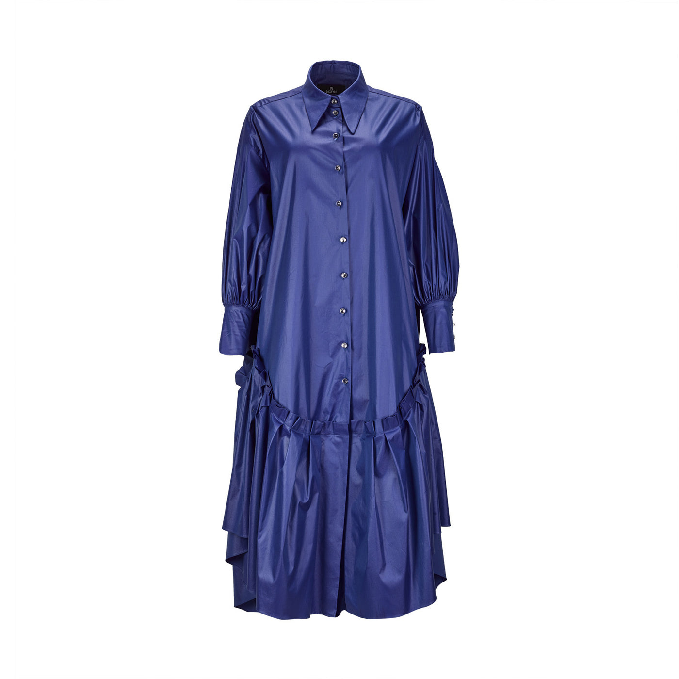 Blue Oversized Shirt Dress with Frill