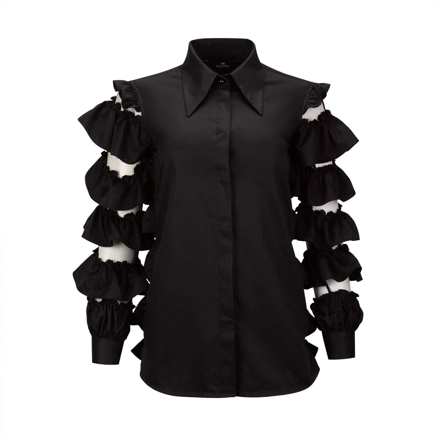 Black Ruffled Cotton Shirt