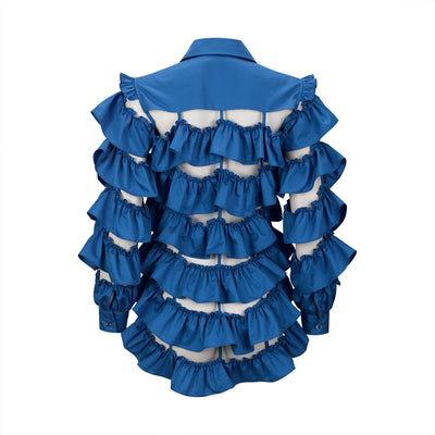 Blue Ruffled Cotton Shirt