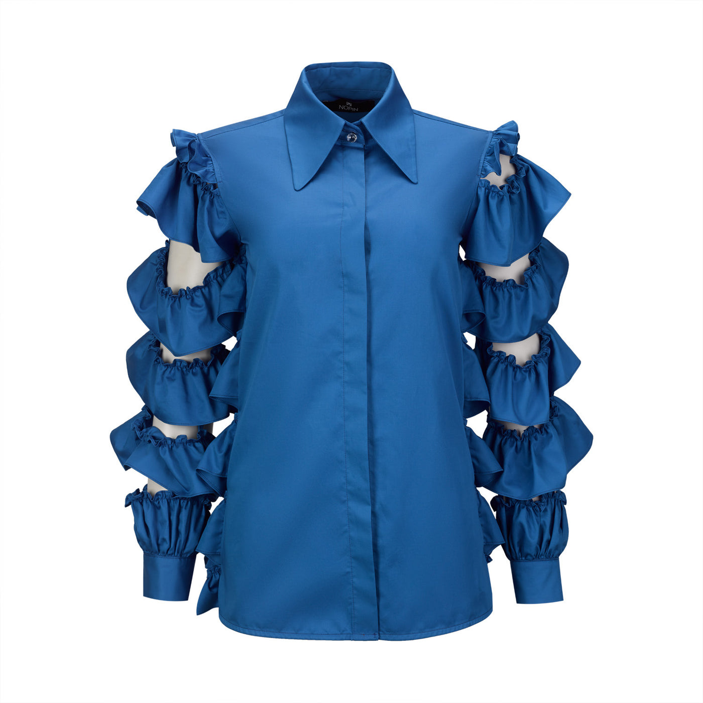 Blue Ruffled Cotton Shirt
