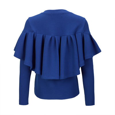 Blue Knitted Sweater with Frill