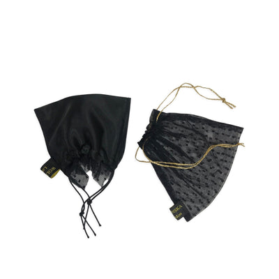 Black satin face mask with tulle frills on the side