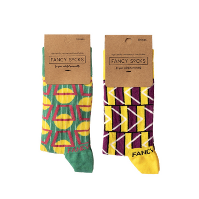 2 Pack Green and Purple Geometric Socks