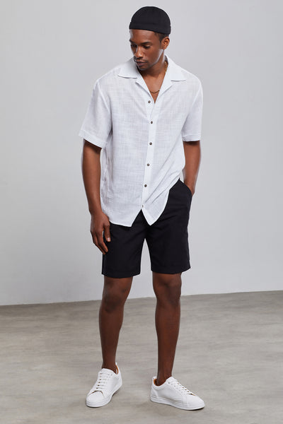 Black %100 Linen Bermuda Shorts