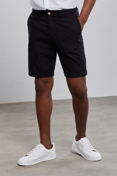 Black %100 Linen Bermuda Shorts