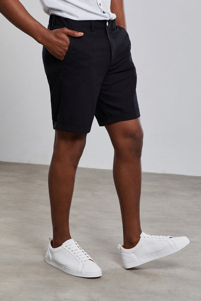 Black %100 Linen Bermuda Shorts
