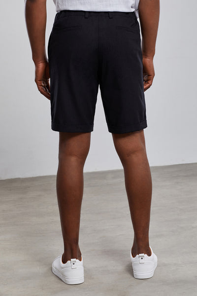 Black %100 Linen Bermuda Shorts