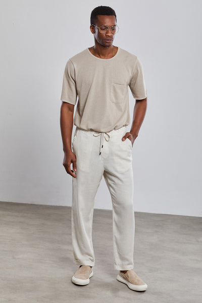 Sand Comfort Fit Jogger Waist %100 Linen Pants