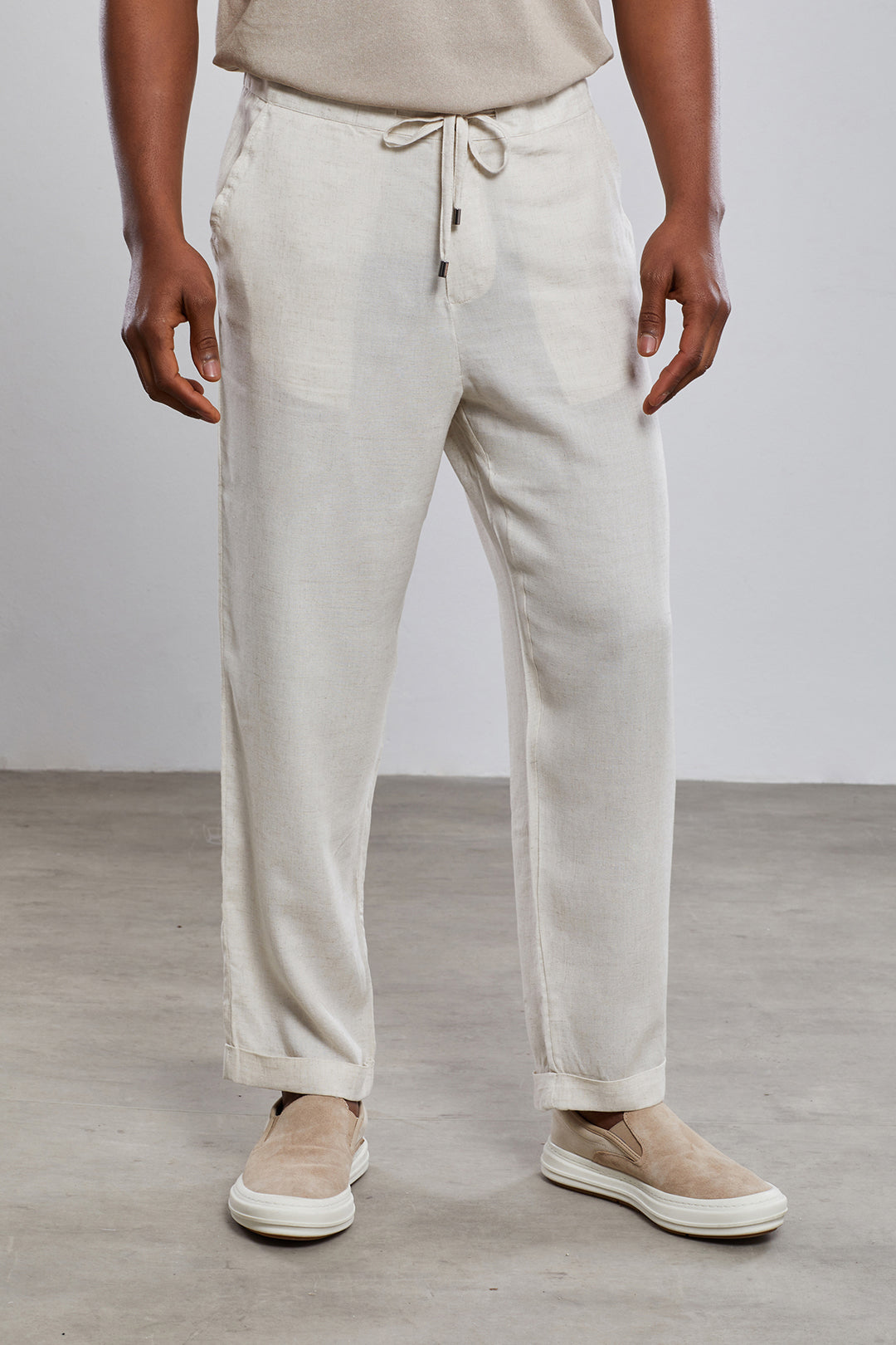 Sand Comfort Fit Jogger Waist %100 Linen Pants