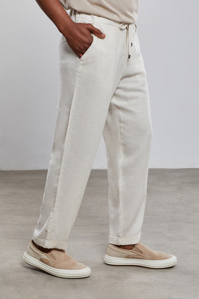 Sand Comfort Fit Jogger Waist %100 Linen Pants