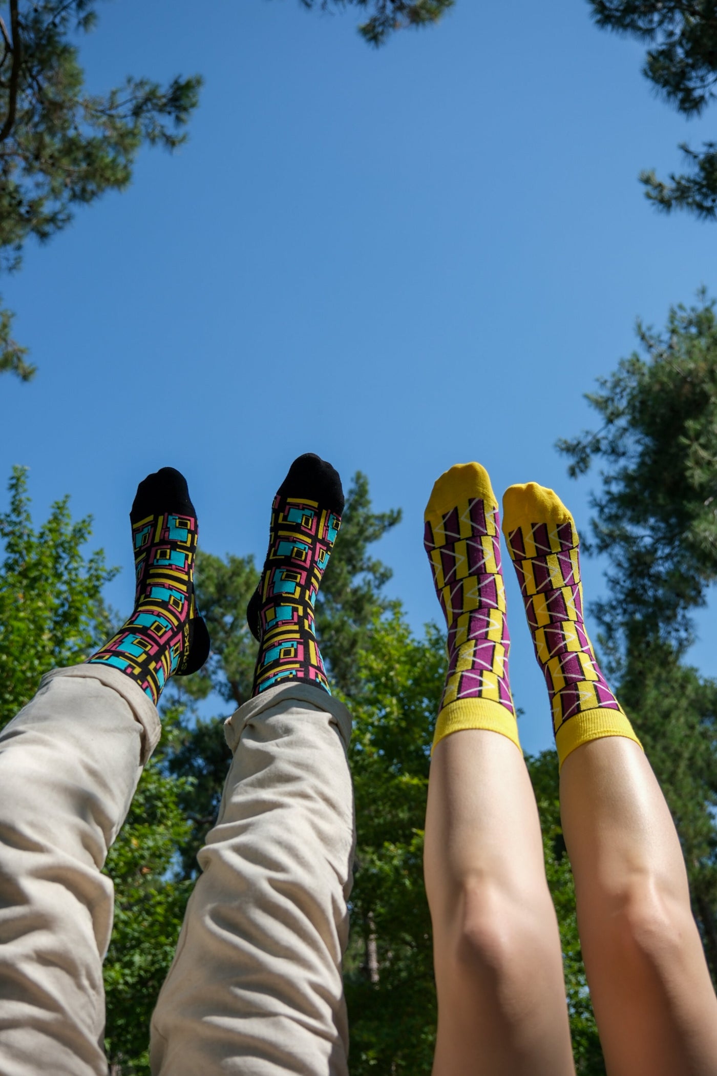 2 Pack Black and Purple Geometric Socks