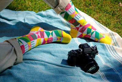 2 Pack Yellow and White Geometric Socks