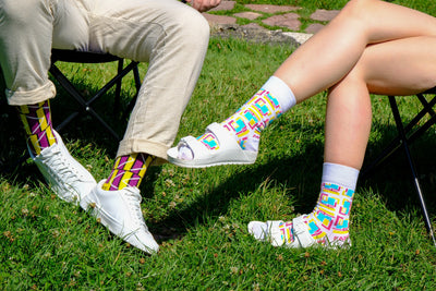 2 Pack Purple and White Geometric Socks