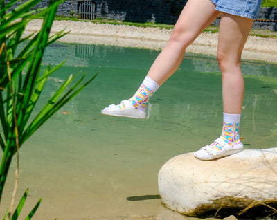 2 Pack Yellow and White Geometric Socks