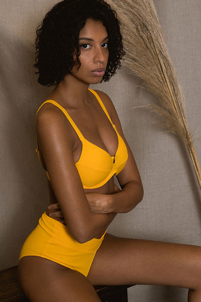 Mustard yellow women's high waist bikini set