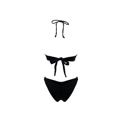 Black ruched halter bikini set