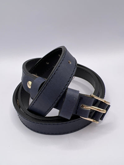 Double Loop Blue Belt with Gold Adornment - BLONDISH