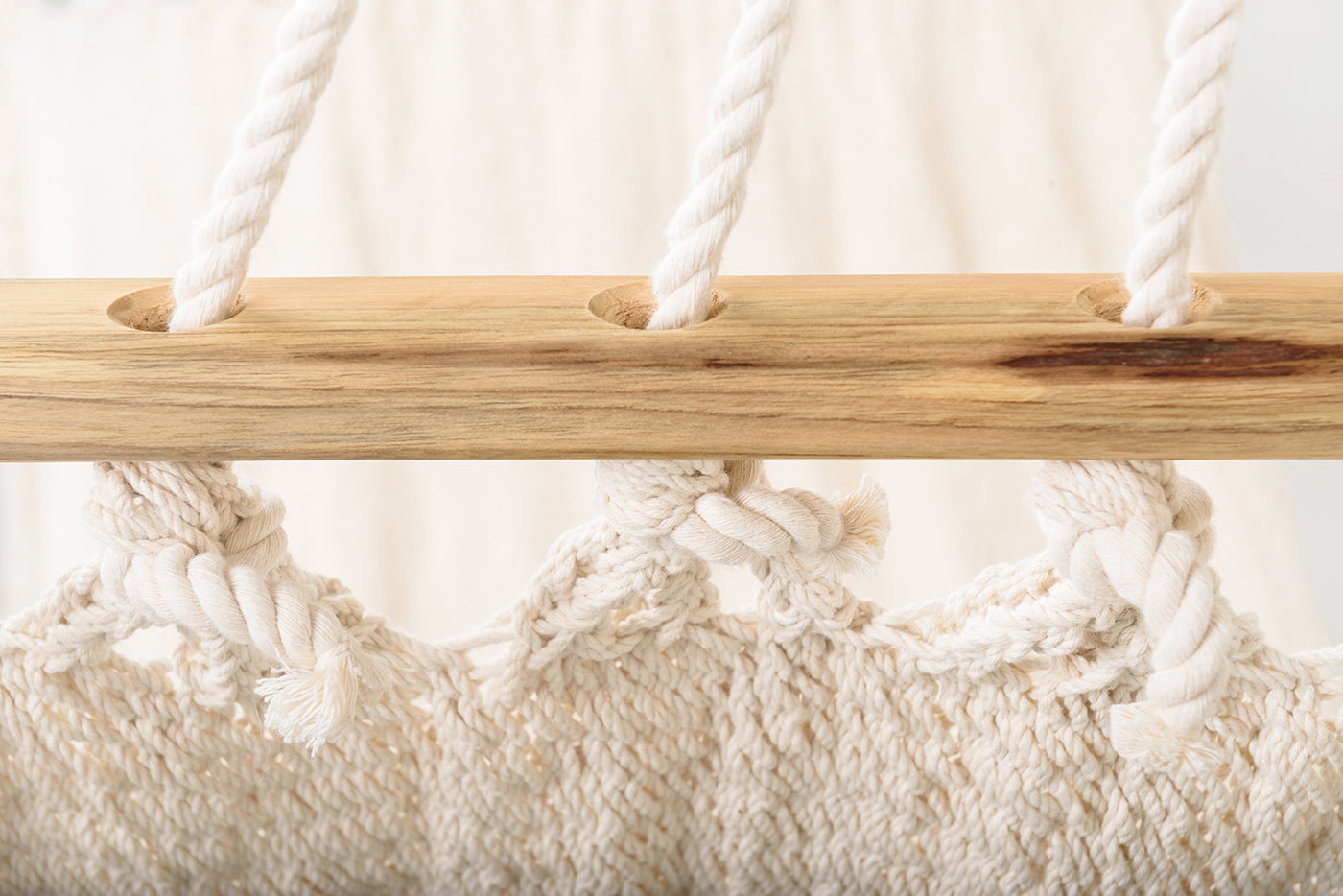 Personalized Boho Natural Cotton Hammock with Macrame Fringe (Wooden Bar)