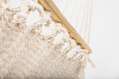 Personalized Boho Natural Cotton Hammock with Macrame Fringe (Wooden Bar)