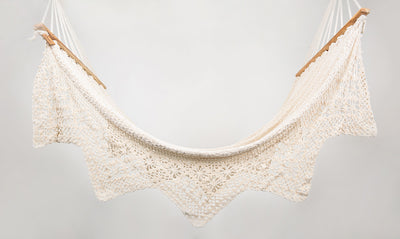 Boho Natural Cotton Hammock with Geometric Fringe (Wooden Bar)