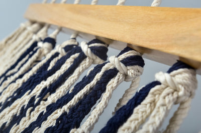 Colonial Navy Blue Cotton Hammock with Tassels (Wooden Bar)
